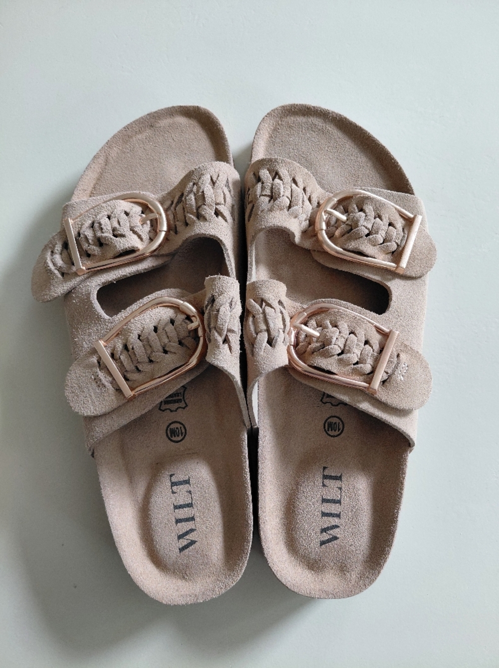 Wilt Tan Sandals with Gold Buckles Suede